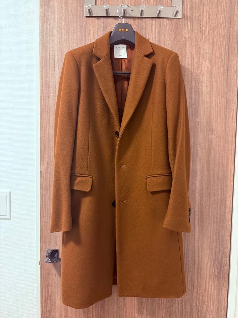 Sandro ブラウン ウール&カシミヤ混フェルト コート