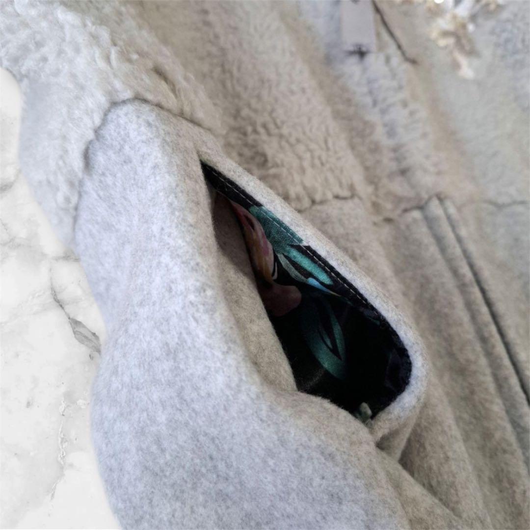 Super Beauty スーパービューティ ボアコート 刺繍 リボン グレー