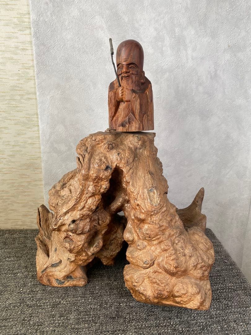 木像木彫り　福禄寿　寿老人　七福神　縁起物　置物　骨董