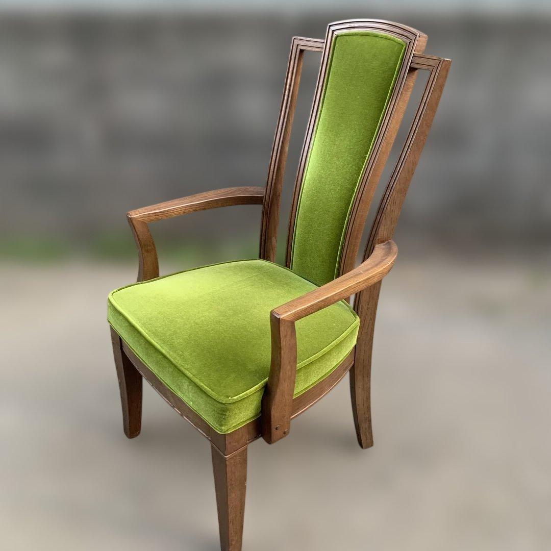 柏木工 KASHIWA アームチェア グリーンモケット ヴィンテージ家具