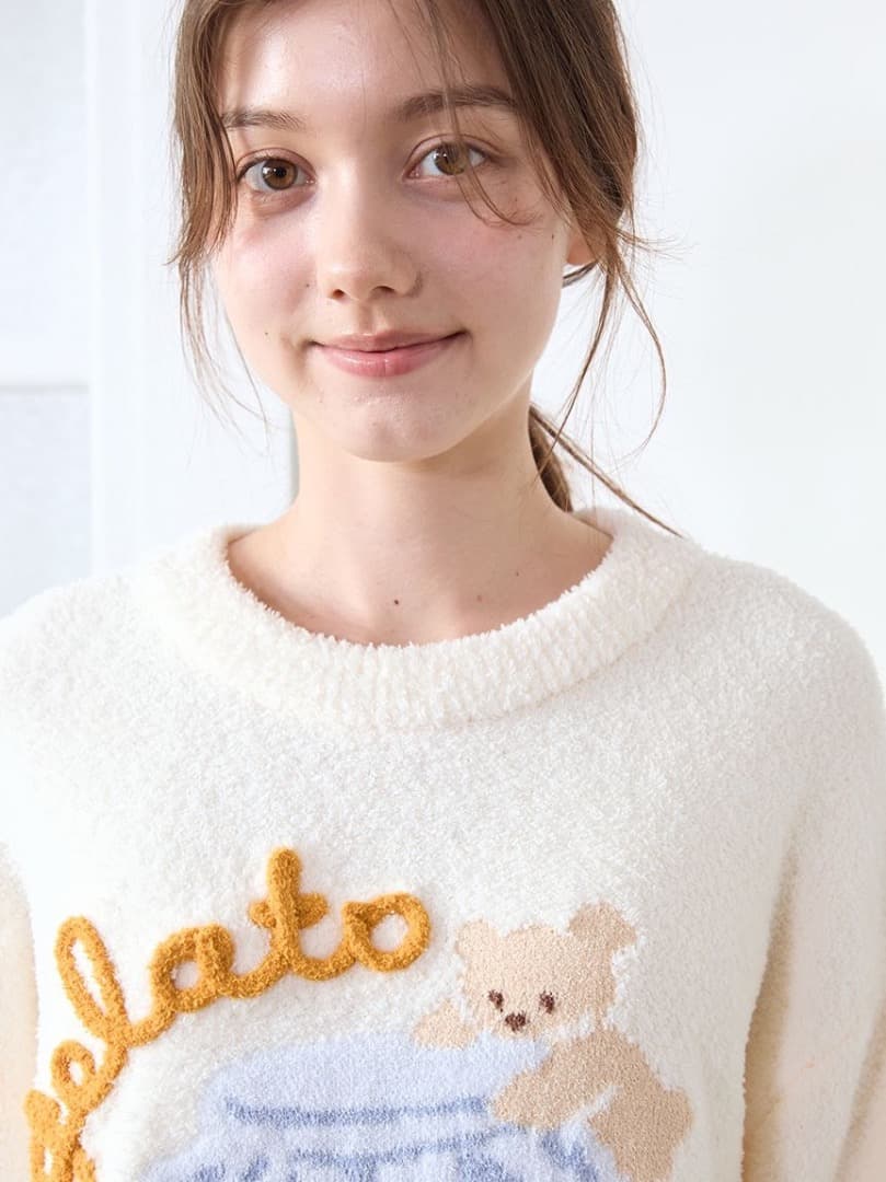 新品未使用タグ付き♡トップスジェラピケ ベビモコはちみつベアジャガードプルオーバ