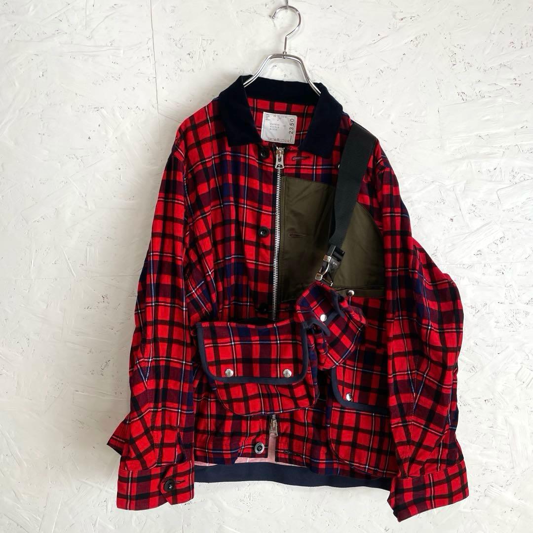 日本製【sacai】チェック柄ワークジャケット　ポーチ付き　2