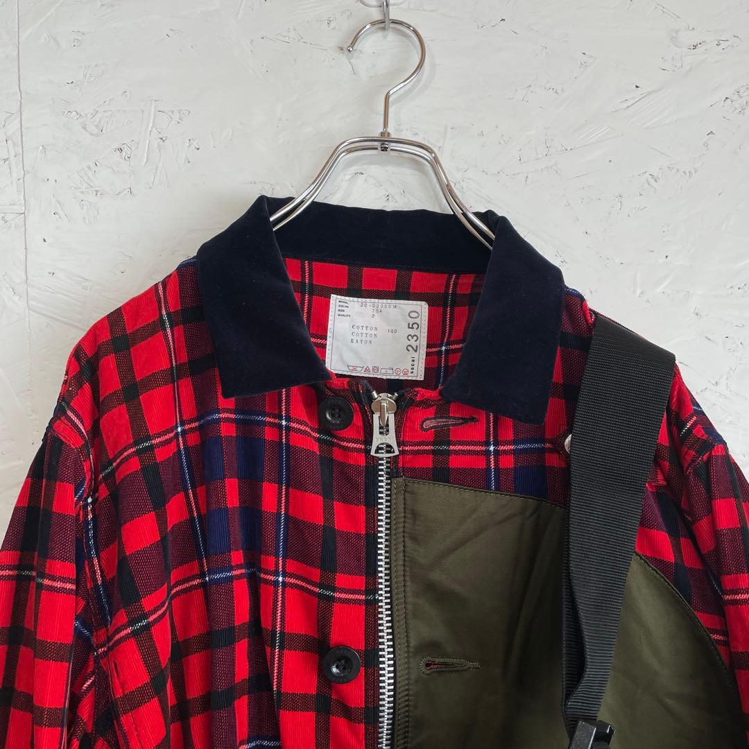 日本製【sacai】チェック柄ワークジャケット　ポーチ付き　2