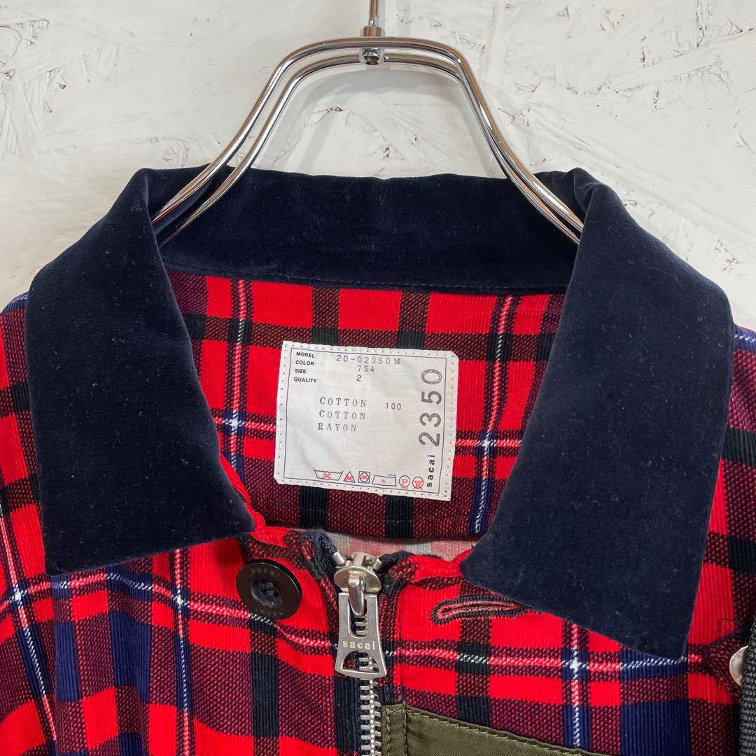 日本製【sacai】チェック柄ワークジャケット　ポーチ付き　2
