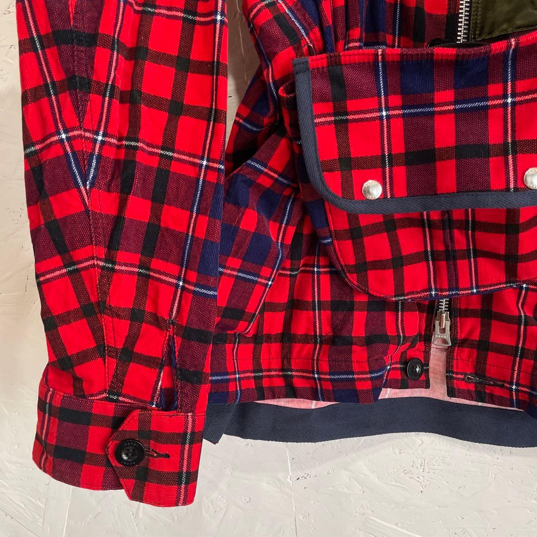 日本製【sacai】チェック柄ワークジャケット　ポーチ付き　2