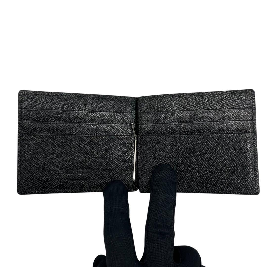 【レア】バーバリー　TBロゴ　マネークリップ　財布　二つ折り　レザー