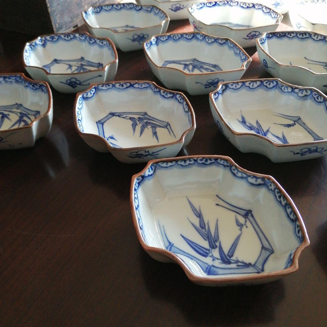 伊万里　染付菱形向付　19客　14cm　大正〜昭和初期