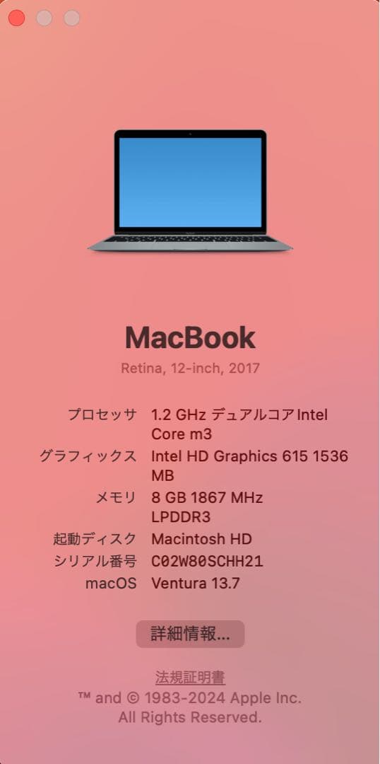 MacBook 12インチ 2017 m3 8GB 265GB スペースグレイ