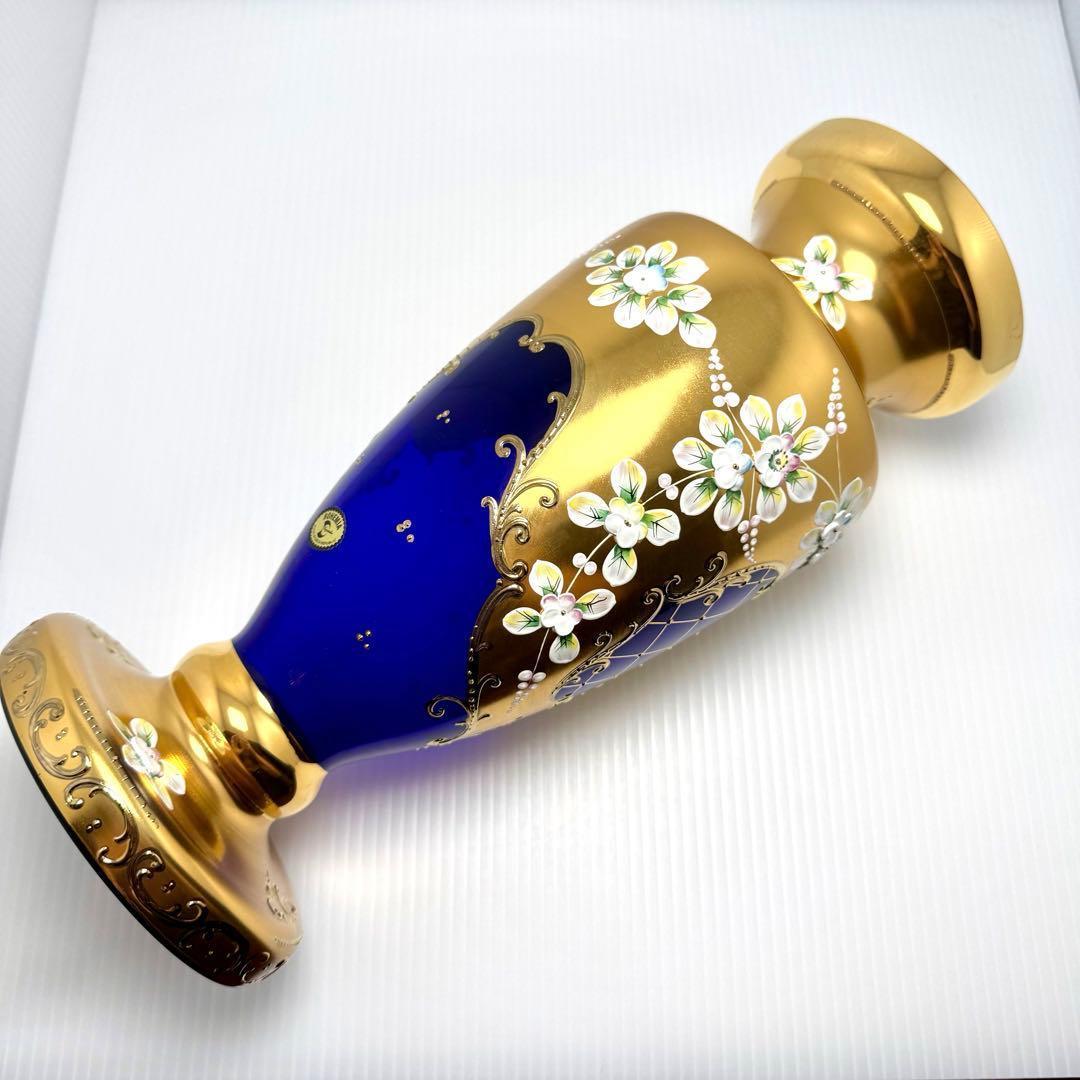 新品未使用 箱付き ボヘミアグラス ボヘミアンガラス 金彩 花瓶 フラワーベース