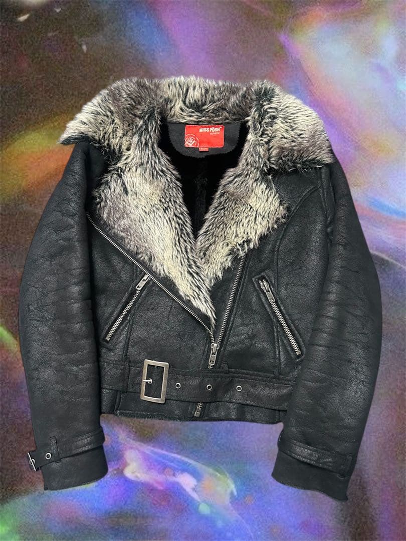 Y2K★ファー★ライダースジャケット★ムートン 黒 アウター