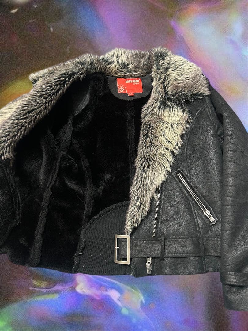 Y2K★ファー★ライダースジャケット★ムートン 黒 アウター