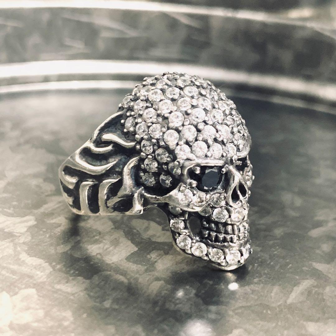 専用 vintage silver skull fullstone ring