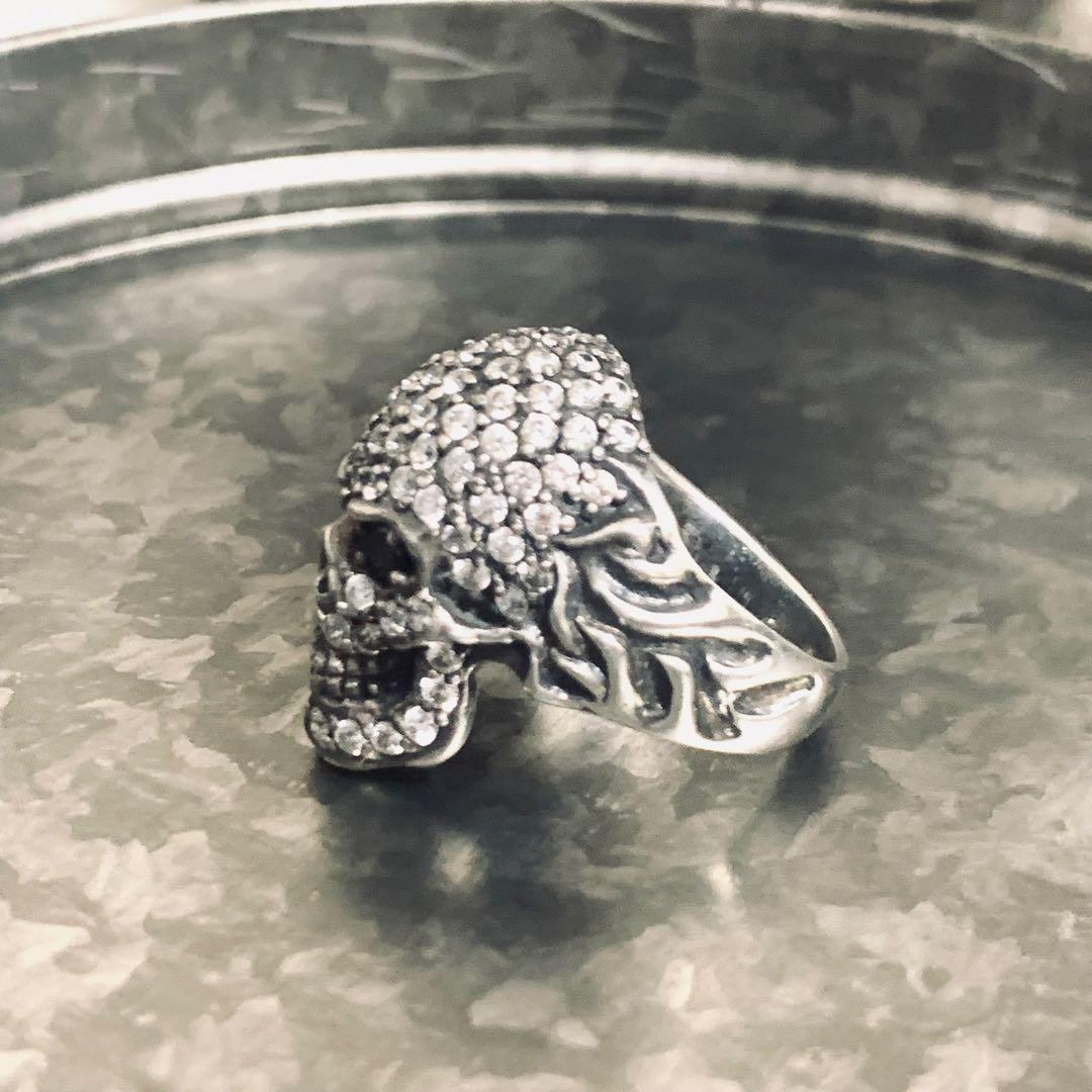専用 vintage silver skull fullstone ring