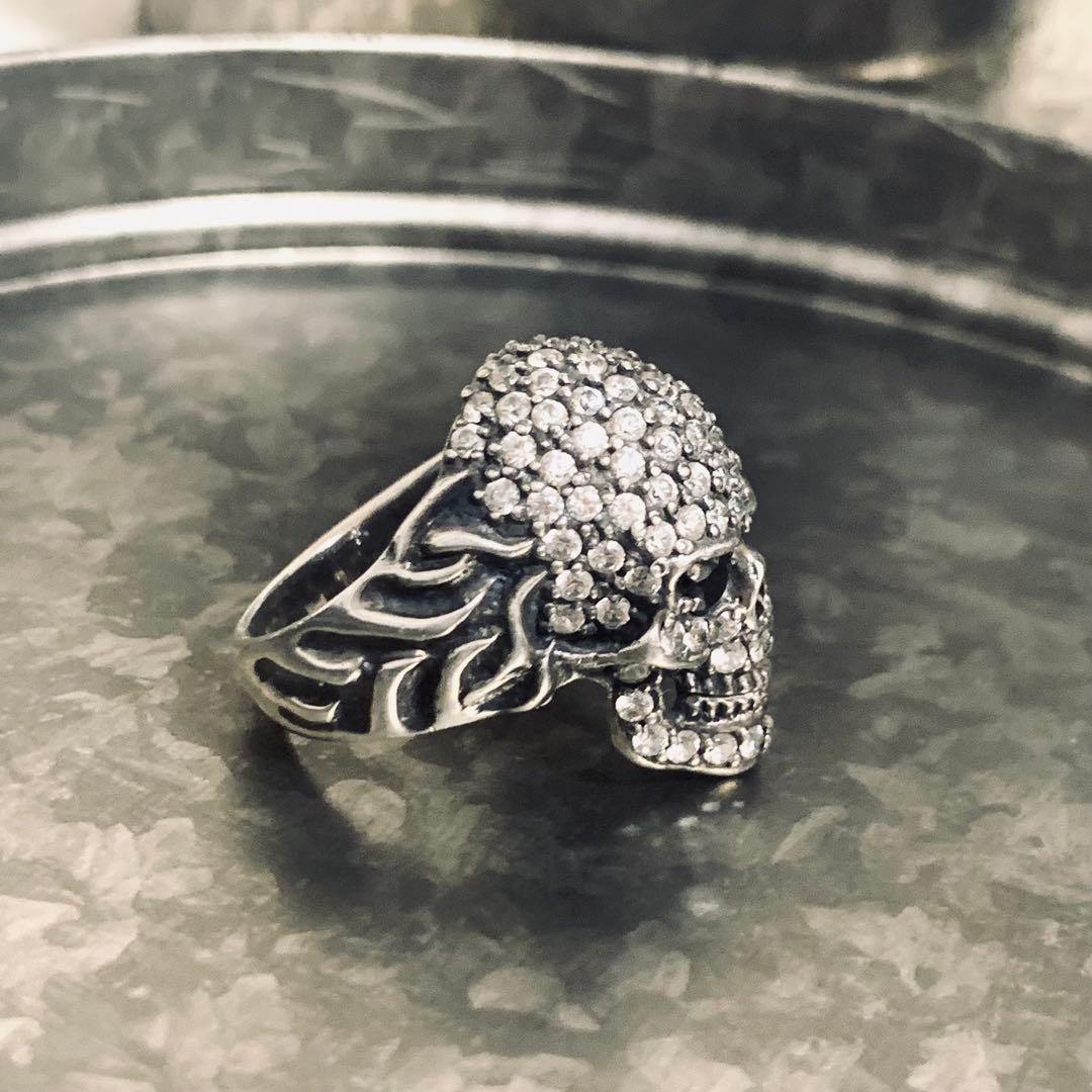 専用 vintage silver skull fullstone ring