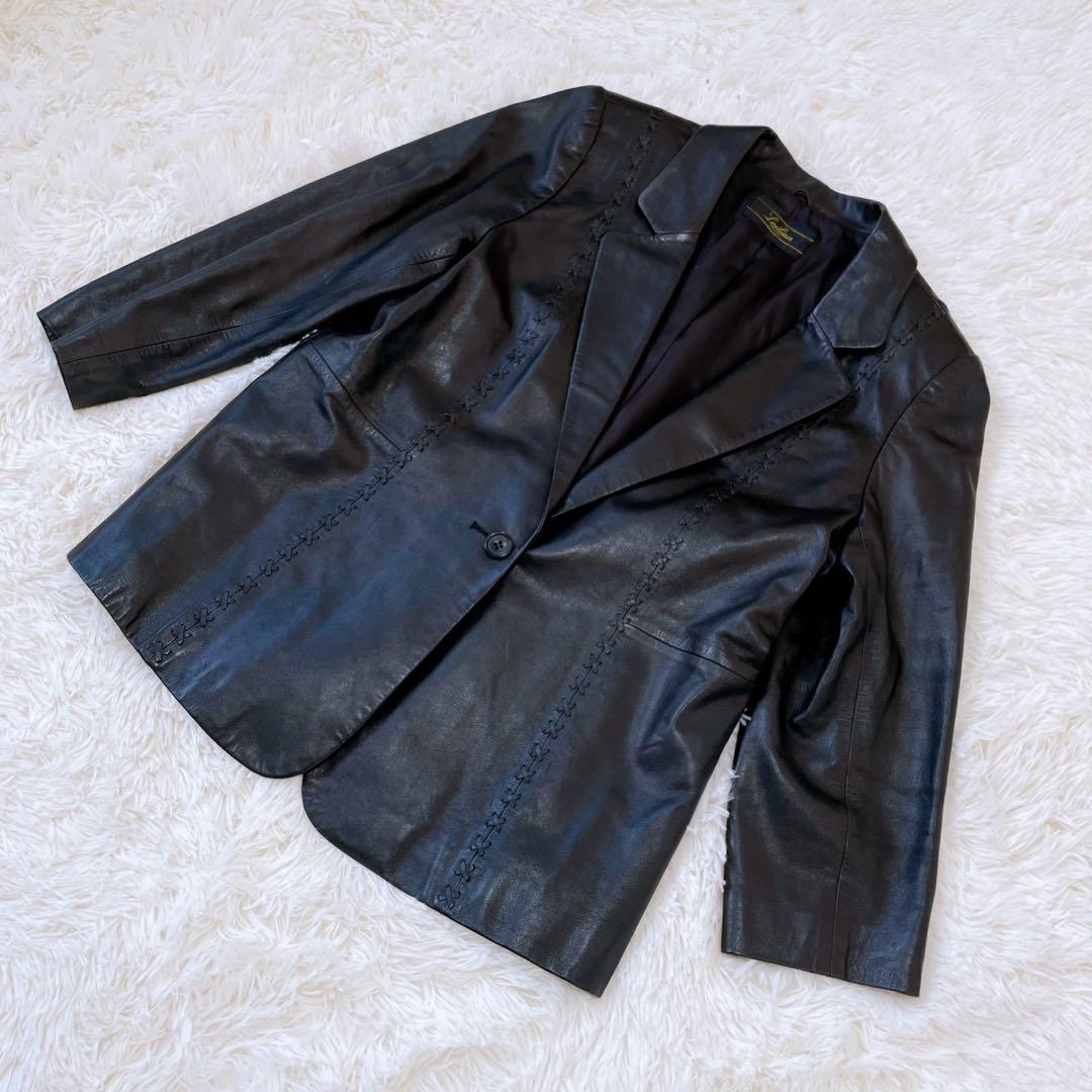 ◆極美品◆Leilian レリアン ラムレザージャケット【XL】羊革 黒◆希少◆