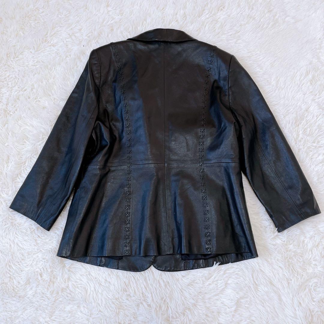 ◆極美品◆Leilian レリアン ラムレザージャケット【XL】羊革 黒◆希少◆