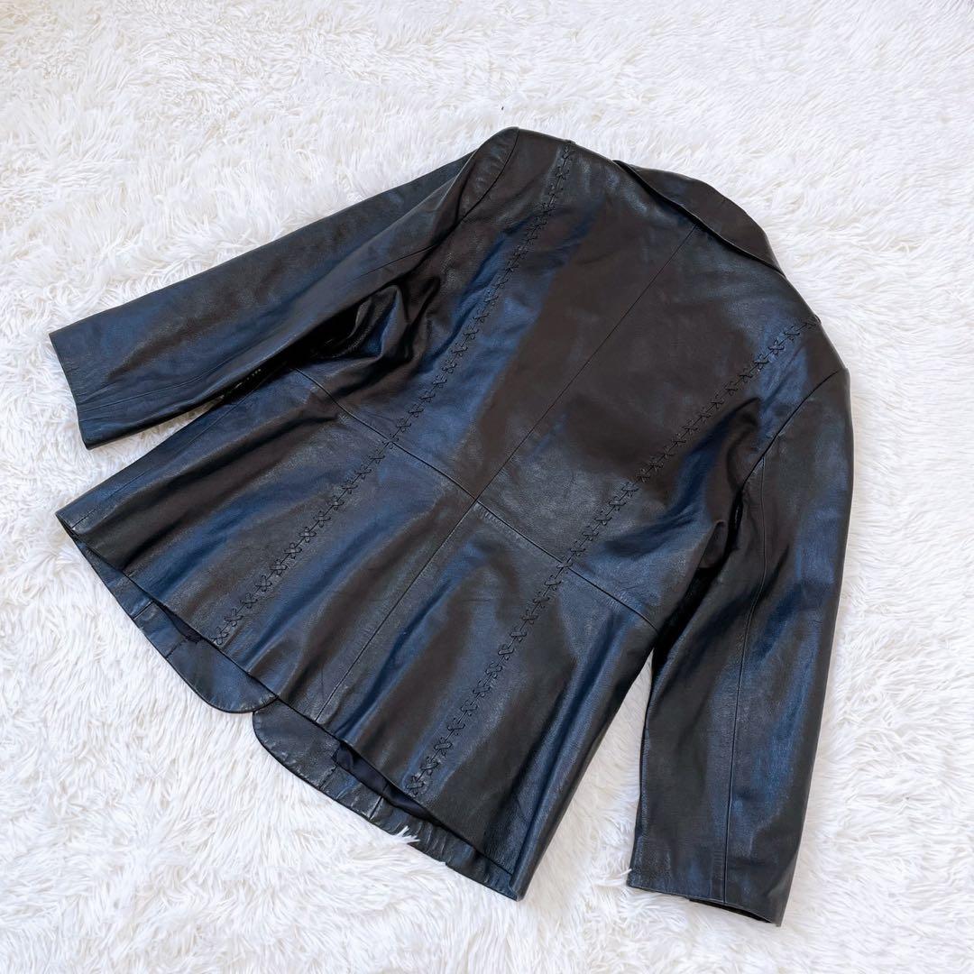◆極美品◆Leilian レリアン ラムレザージャケット【XL】羊革 黒◆希少◆
