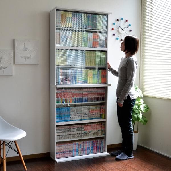 《新品・送料無料》コミック収納 本棚 ガラス扉付き 書棚 ガラス扉付 ホワイト