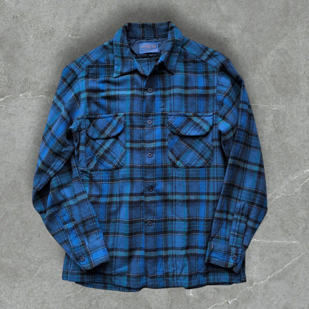 a*g様 80s ペンドルトン ボードシャツ ループカラー Mサイズ ブルー・タ