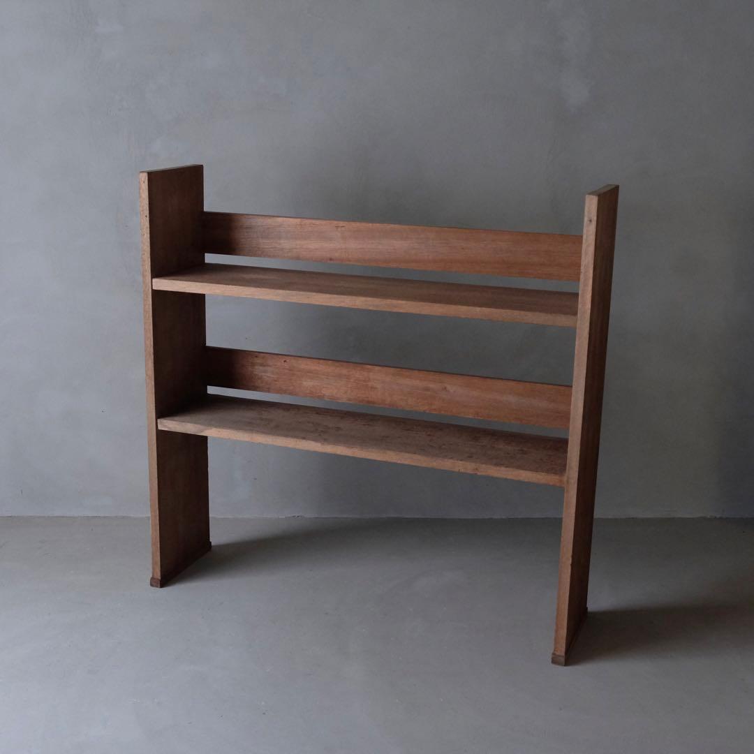 ラワン材 2段収納棚　陳列棚 飾り棚 本棚 ラック シェルフ 古家具 昭和レトロ