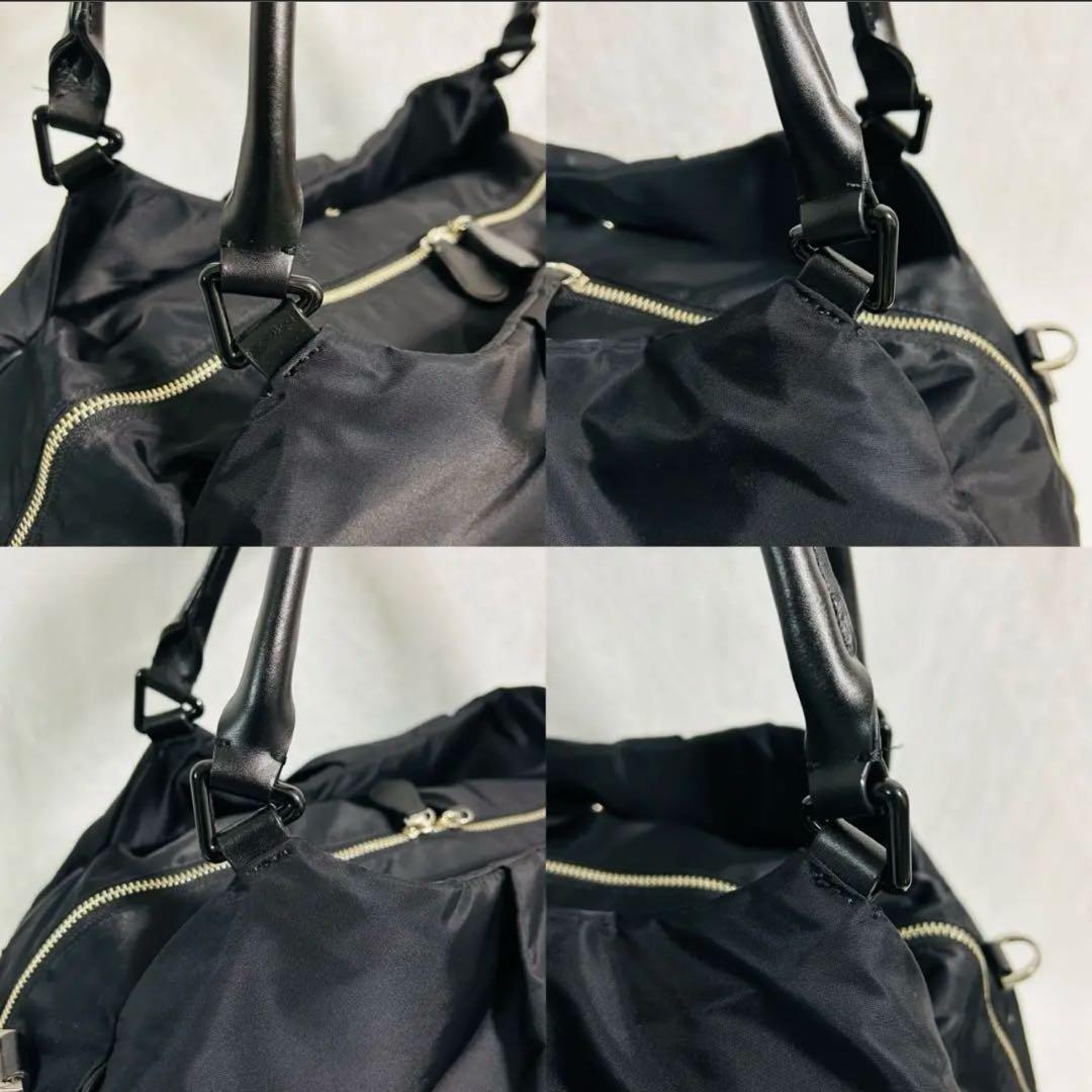 アニエスベーボヤージュ ボストンバッグ 2WAY レザー×ナイロン ブラック