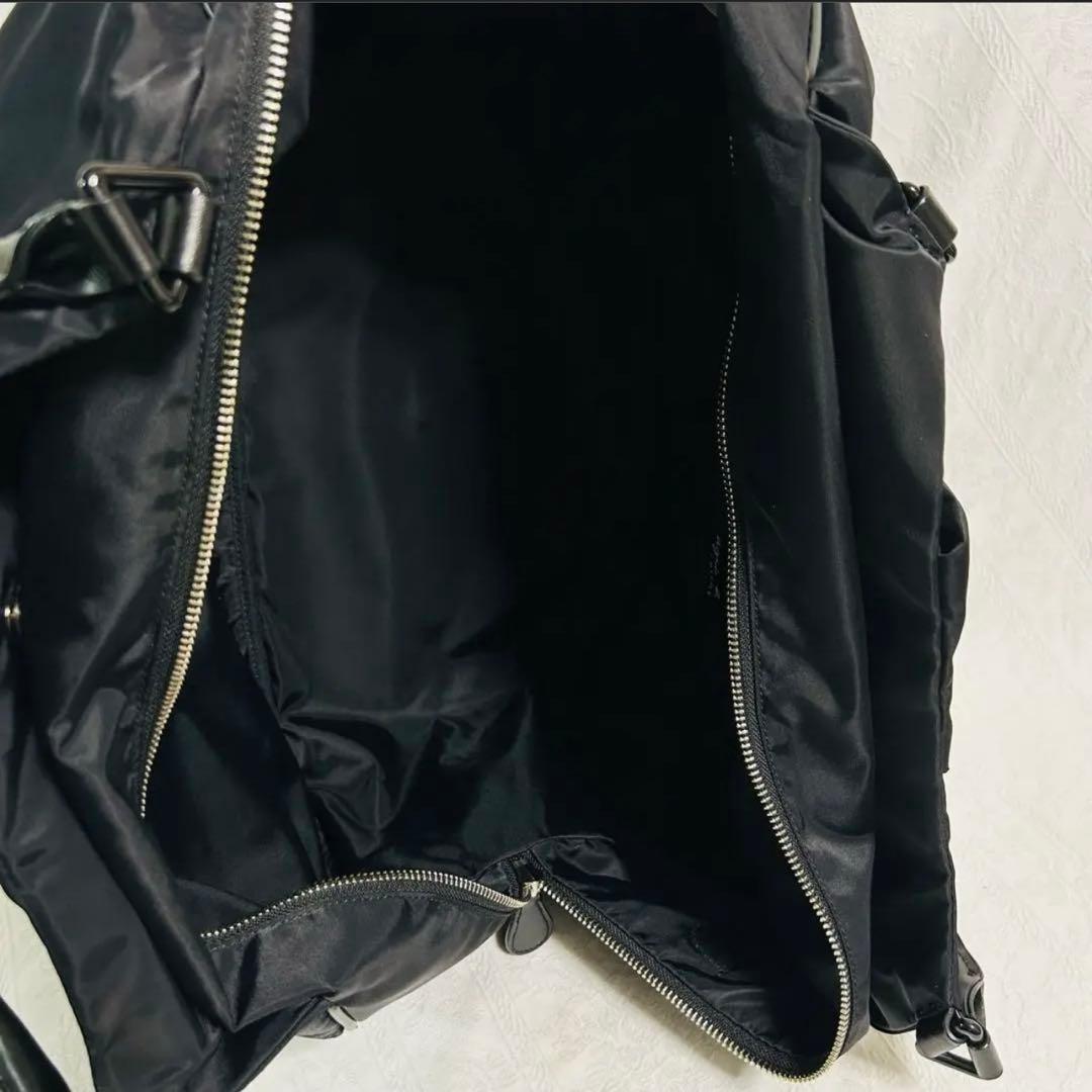 アニエスベーボヤージュ ボストンバッグ 2WAY レザー×ナイロン ブラック