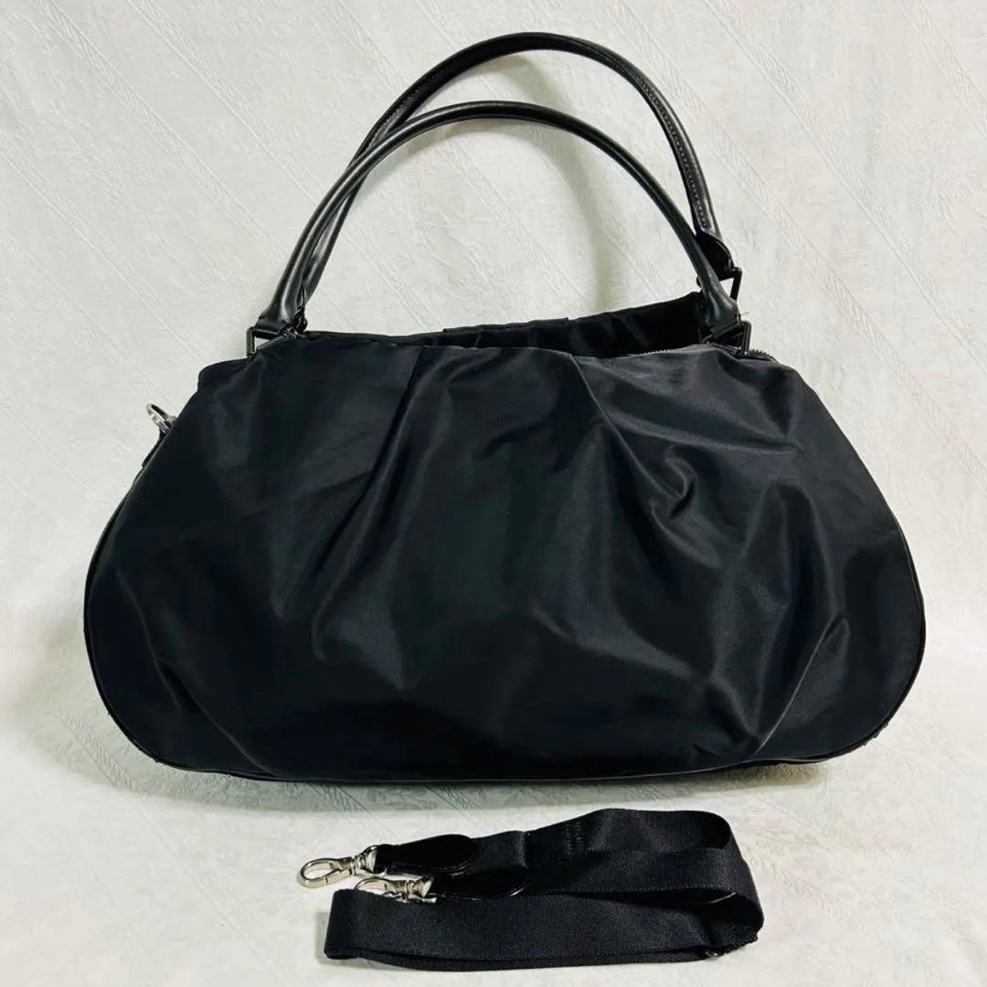 アニエスベーボヤージュ ボストンバッグ 2WAY レザー×ナイロン ブラック