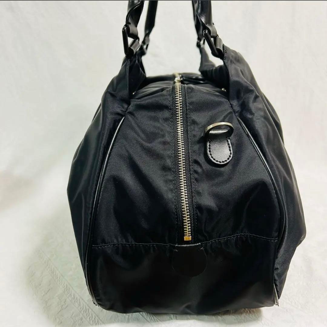 アニエスベーボヤージュ ボストンバッグ 2WAY レザー×ナイロン ブラック