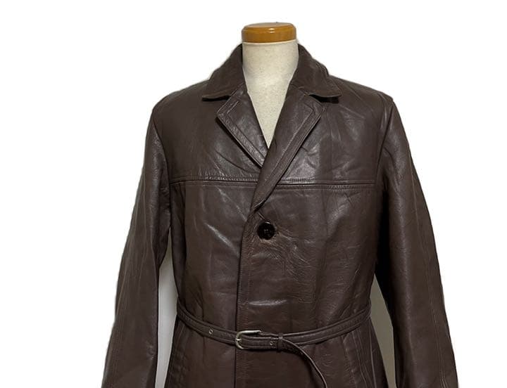 60s 70s ユーロ ヴィンテージ レザーコート ベルト付 シングルカーコート
