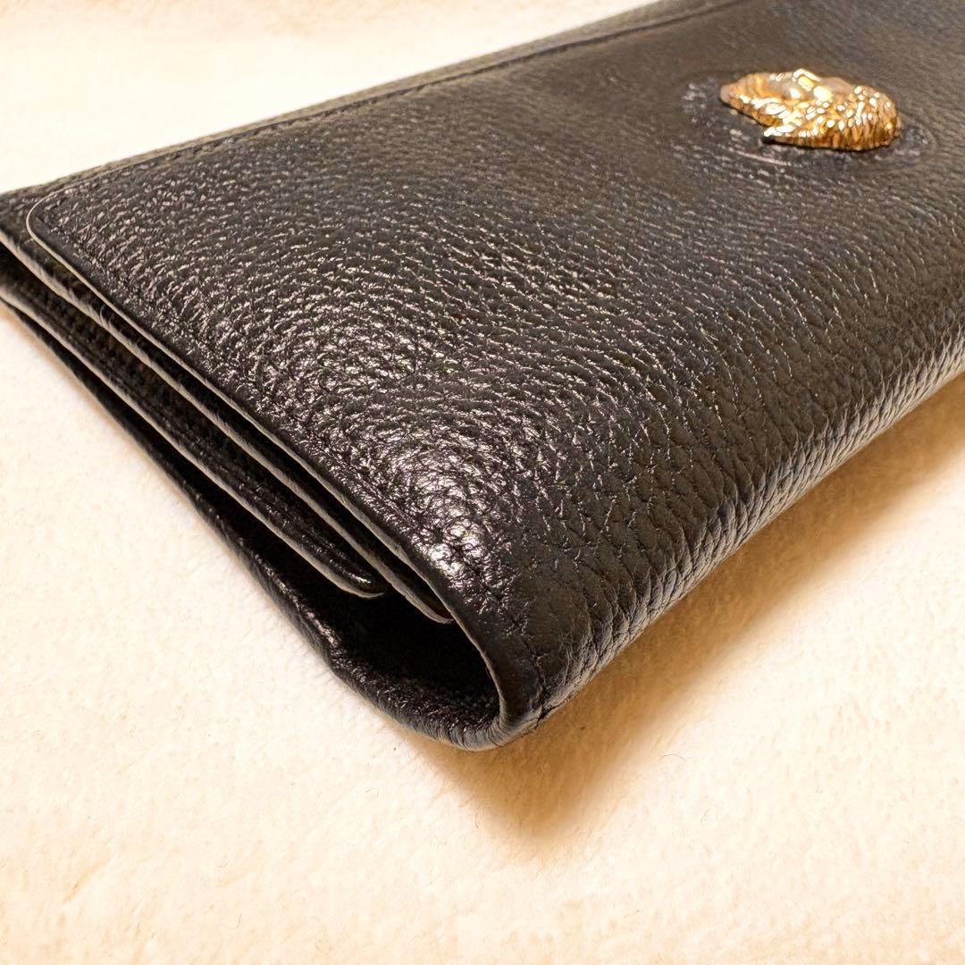 VERSACE ブラック しぼ革レザー 長財布 メタルメドゥーサ付