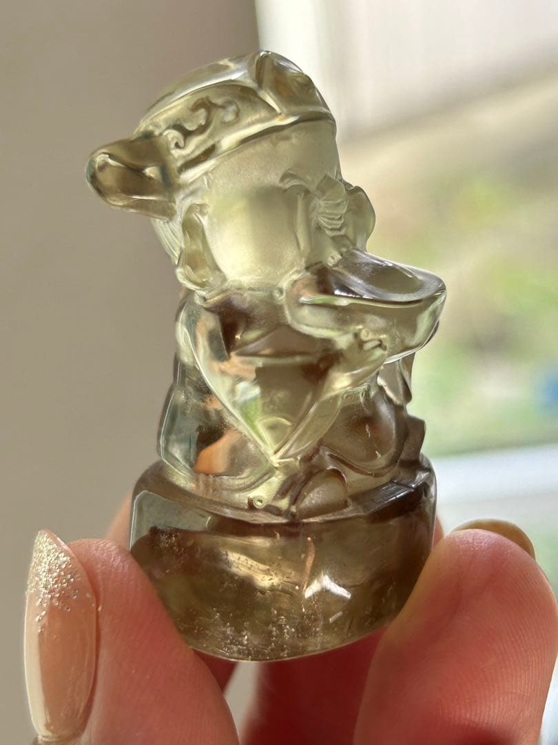 財運強化 ‼️天然石シトリン水晶 彫刻財神様　縁起物❣️　置物