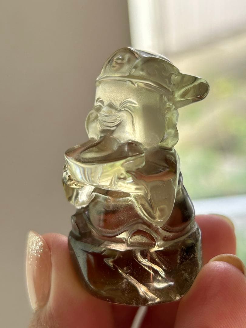 財運強化 ‼️天然石シトリン水晶 彫刻財神様　縁起物❣️　置物