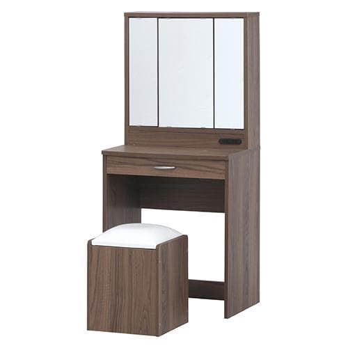 《新品・送料無料》メルル ドレッサー(三面鏡) スツール付き ブラウン 木目調