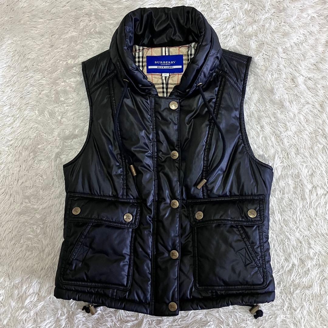 未使用級 バーバリー ブルーレーベル ダウンベスト 中綿 ノバチェック 黒 M