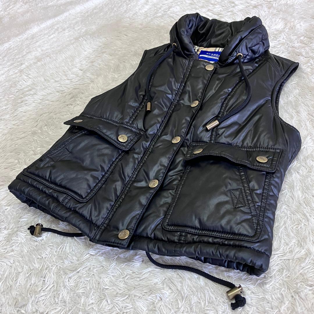 未使用級 バーバリー ブルーレーベル ダウンベスト 中綿 ノバチェック 黒 M