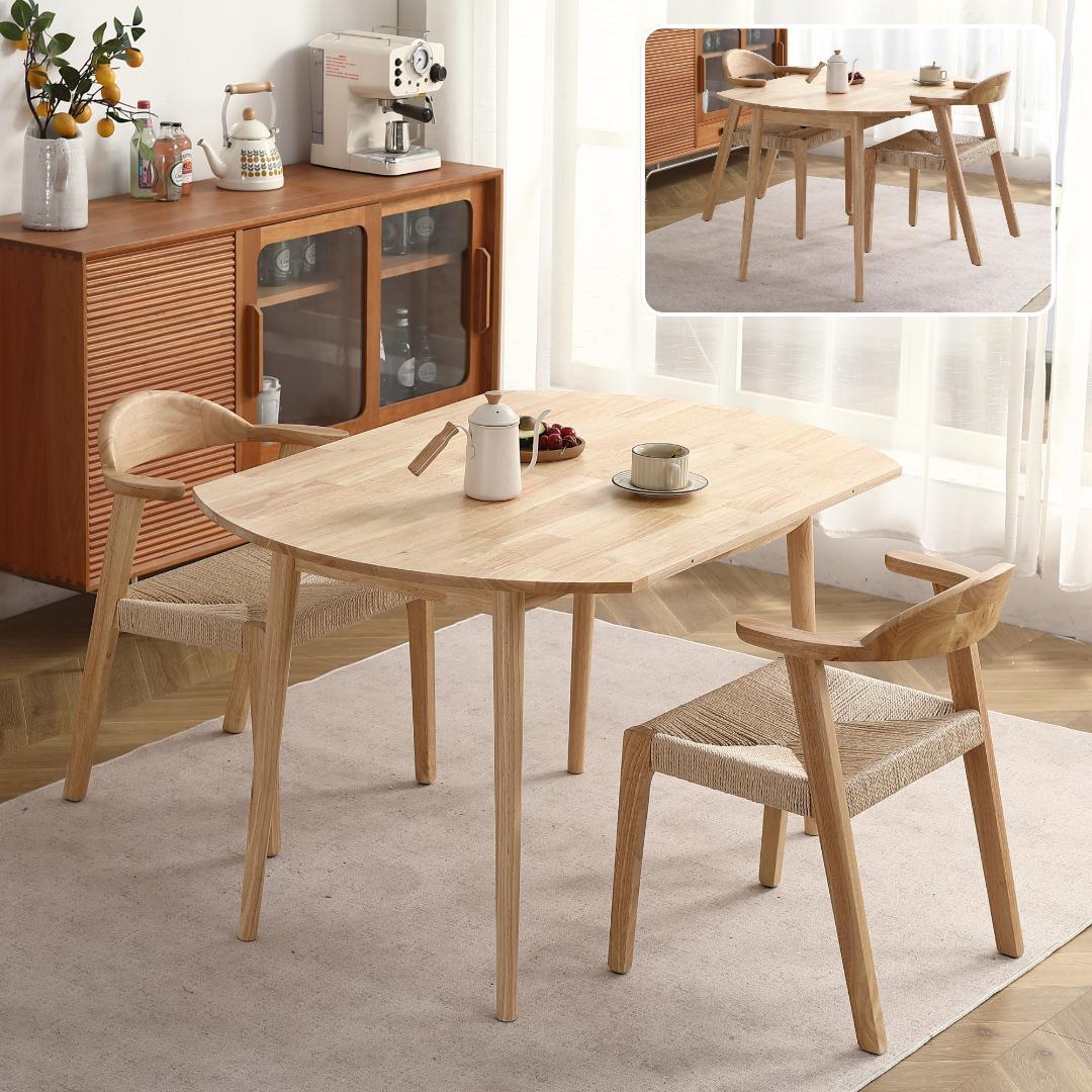 ダイニング3点セット　チェア2脚　幅120　伸縮　折り畳み式　NATURAL
