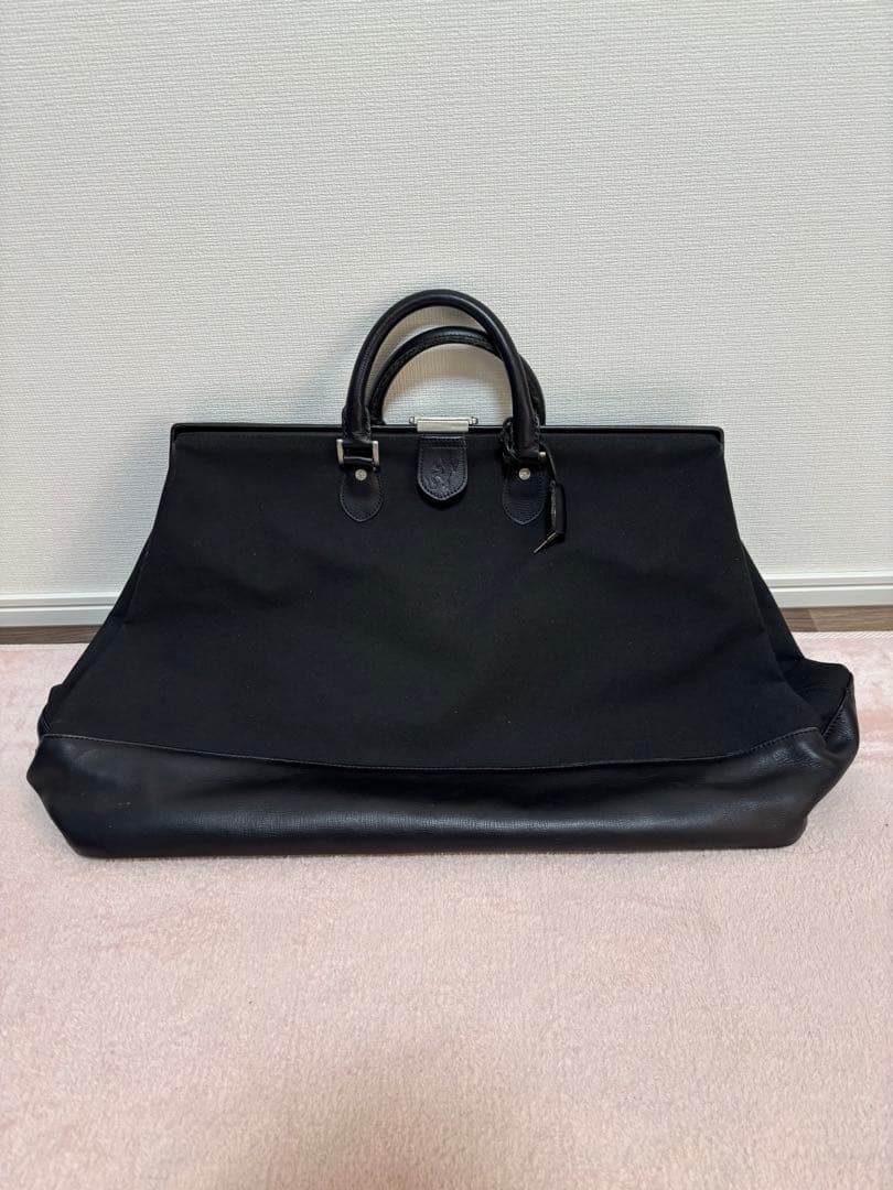 アニエスベー ブラック キャンバス レザーボストンバッグ