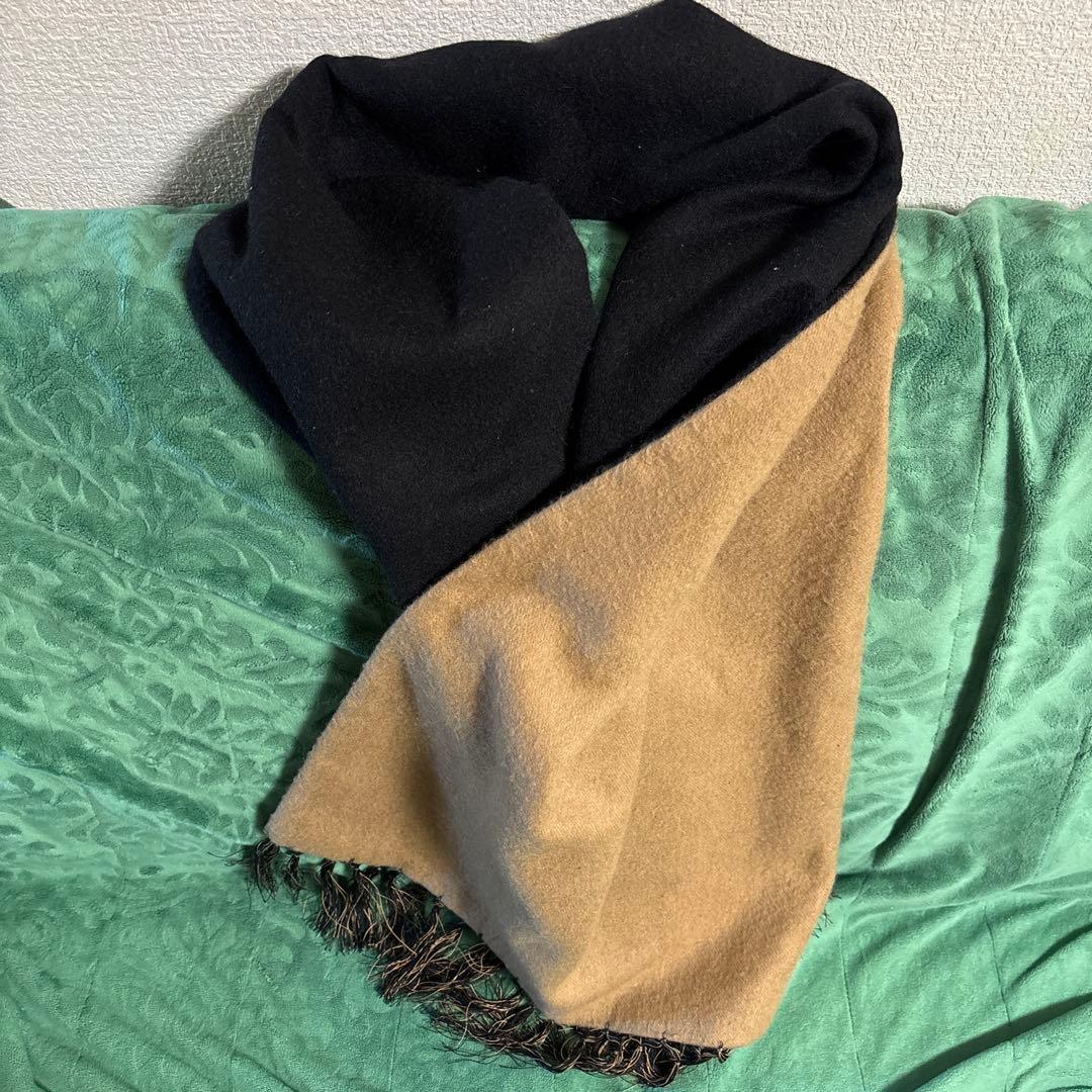 【美品】大判マフラー　ストール　ジョンストンズ　 カシミヤ　ウール　リバーシブル