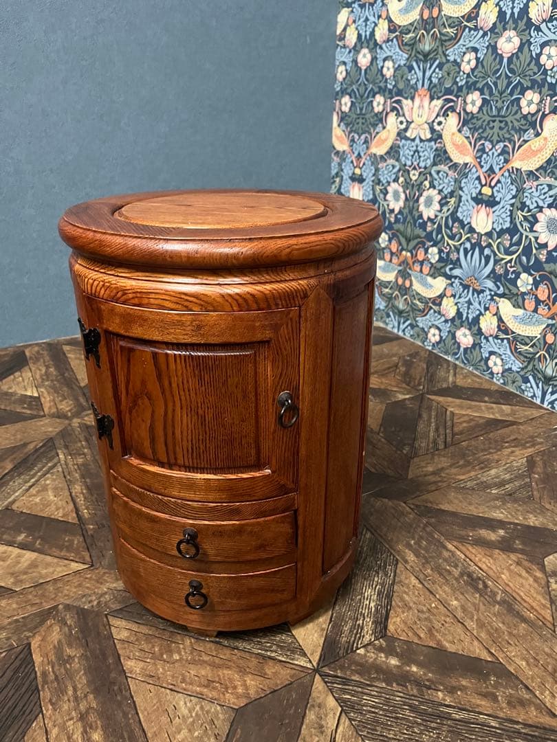 李朝家具 収納付き丸型スツール インテリア サイドテーブル けやき アンティーク