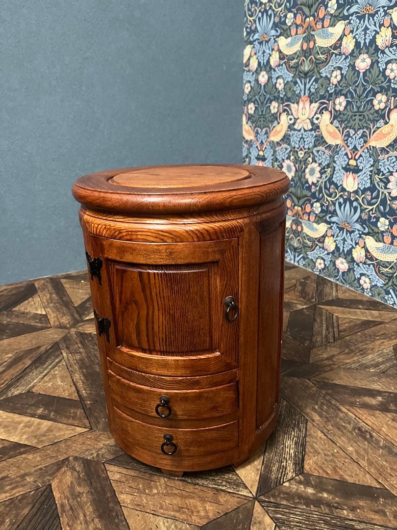 李朝家具 収納付き丸型スツール インテリア サイドテーブル けやき アンティーク