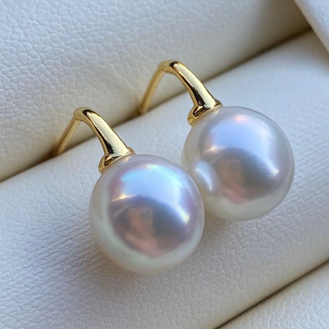 本真珠　あこや真珠ピアス　9.5*9mm無調色ホワイトP1194