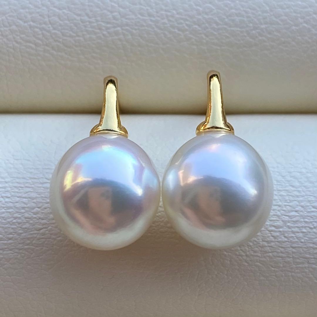 本真珠　あこや真珠ピアス　9.5*9mm無調色ホワイトP1194