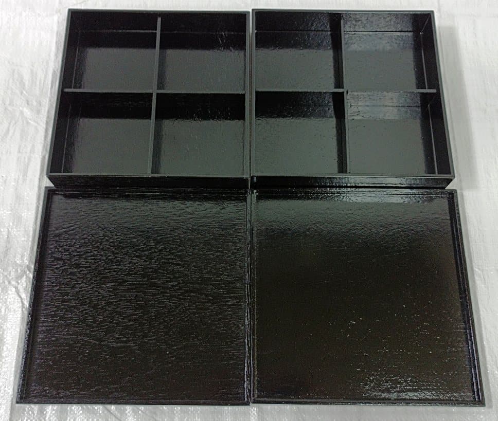 松花堂 木製漆器 金彩桜紅葉紋弁当箱 仕切り付 5客セット 未使用品