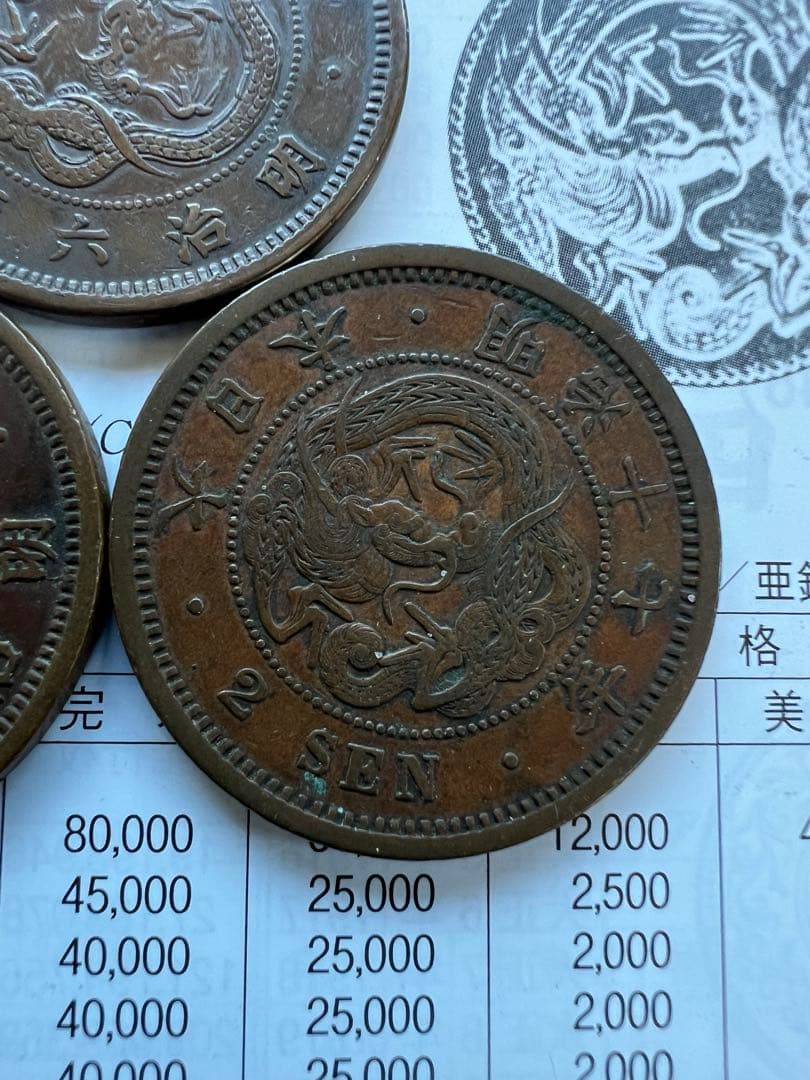 日本銅貨　竜2銭銅貨 明治6.7.17年セット