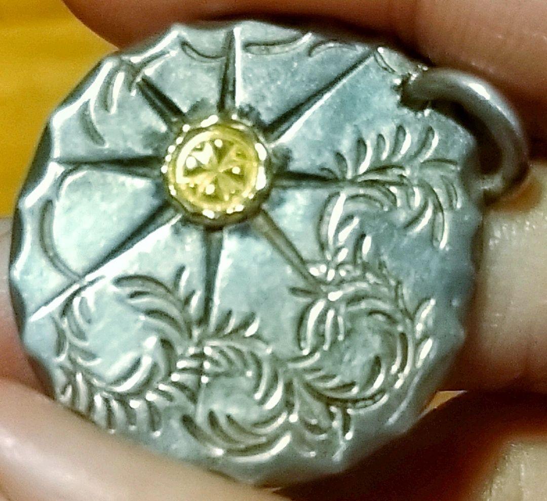 タタキ ビンテージ シルバー925 K18 18K ペンダント トップ 手彫り