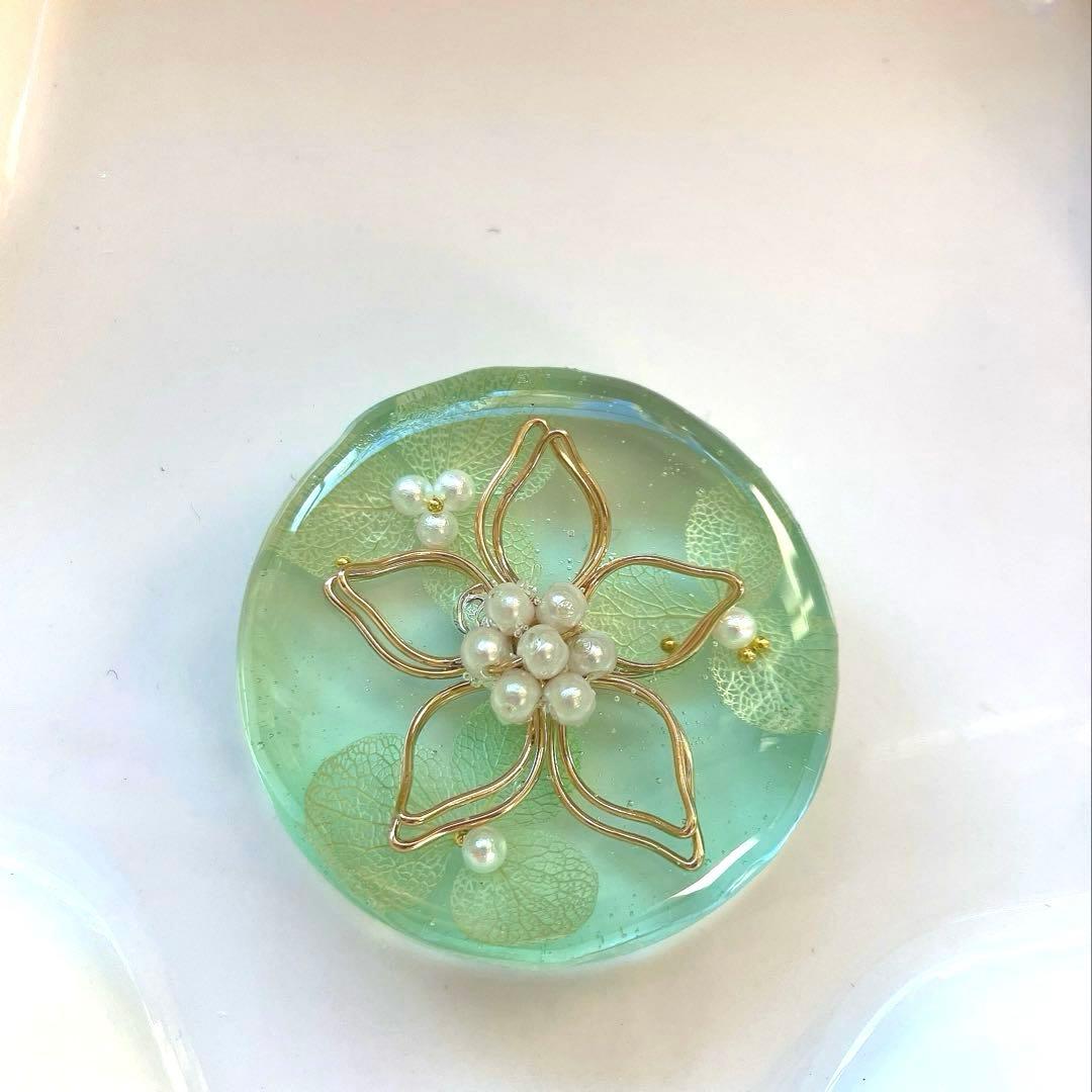 レジン　ヘアゴム　花モチーフ グリーン系◡̈♥︎ 紫陽花