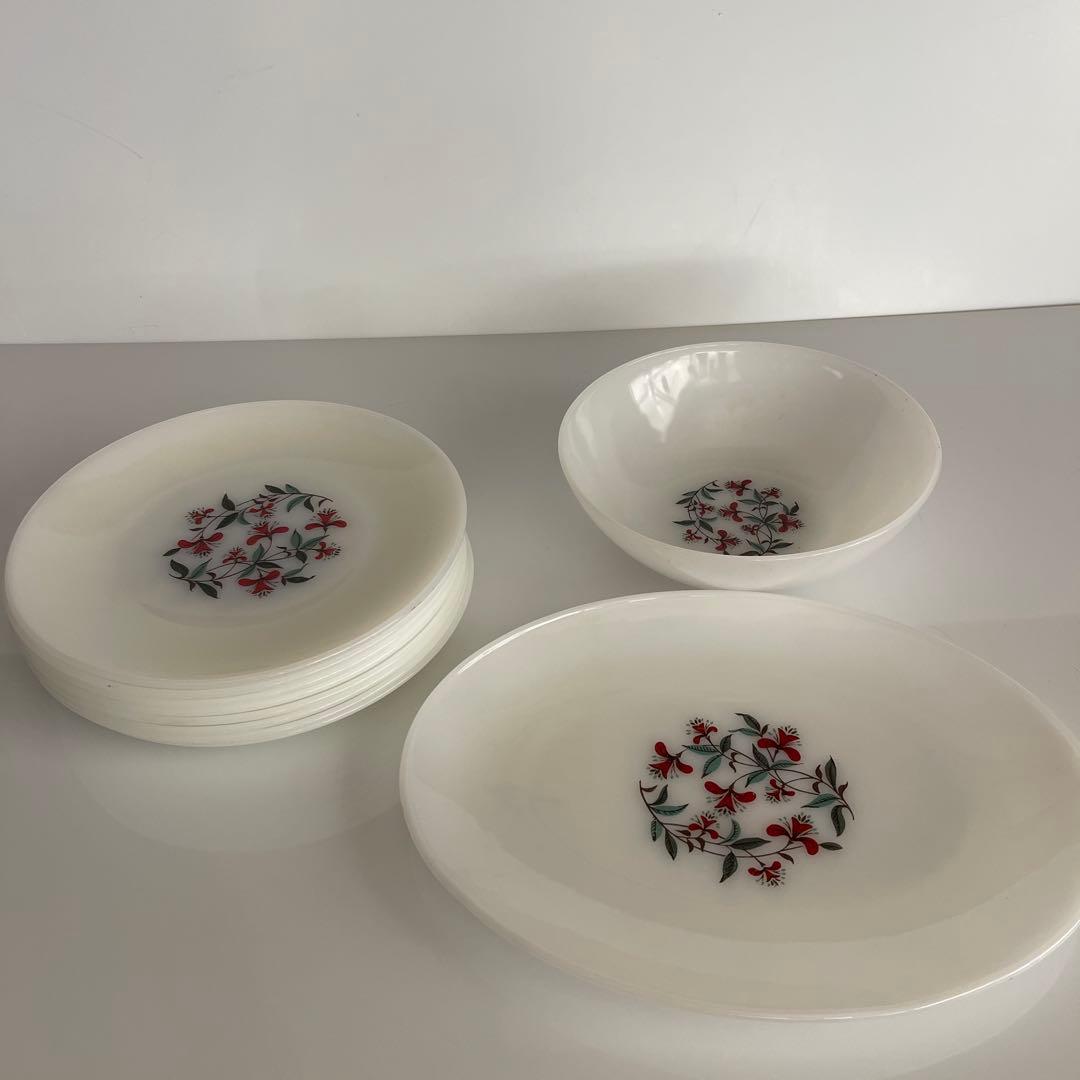 Fire King ファイヤーキングハニーサックル　プレート・ボウル10枚セット