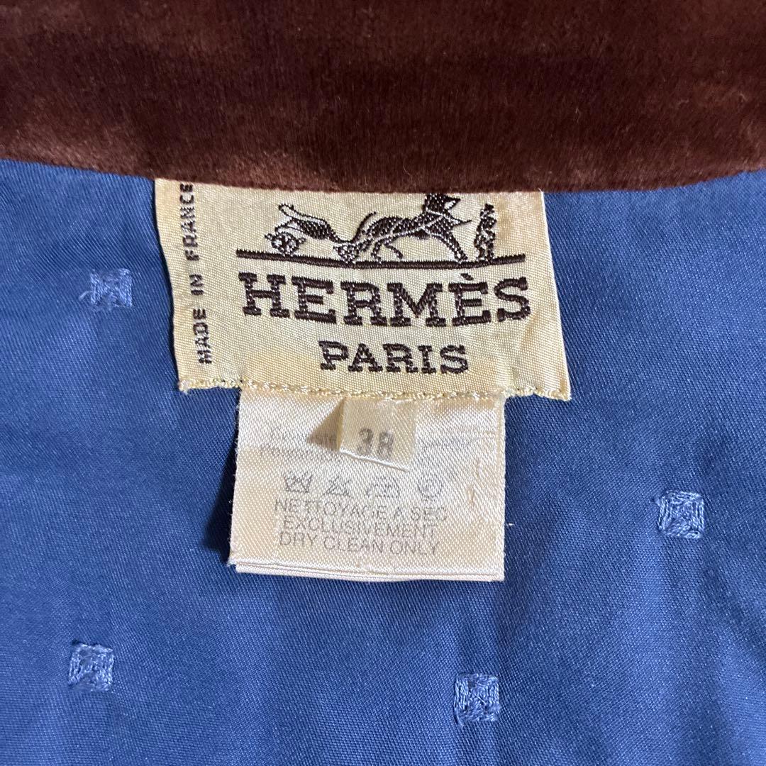 HERMES エルメス 38 ネイビー キルティング ステンカラーコート