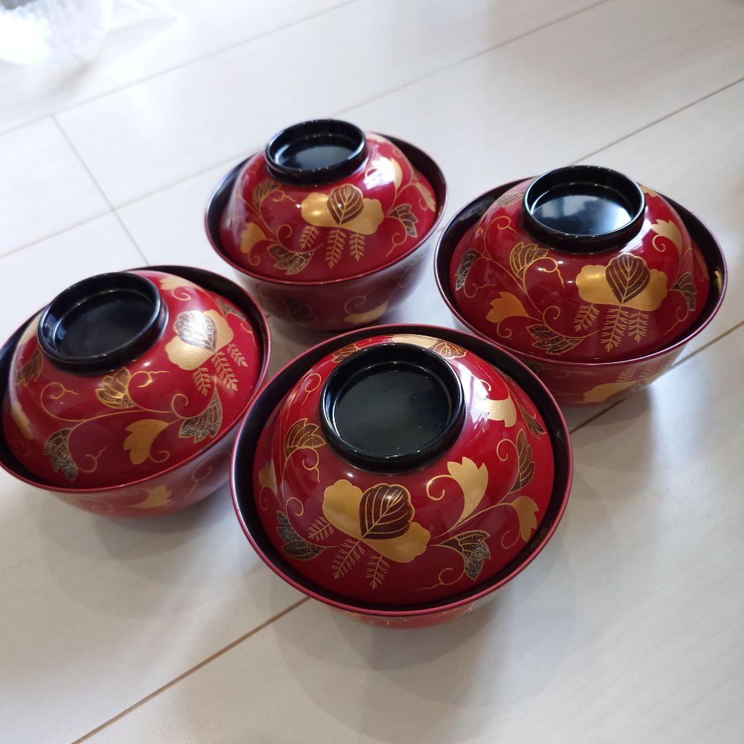 茶碗 羽反椀朱桐唐草4個組