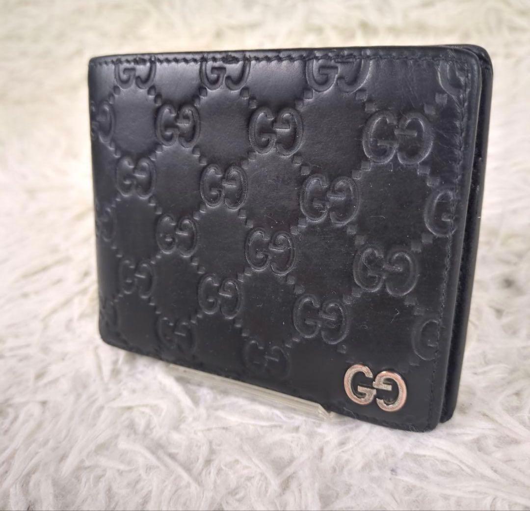 GUCCI ドリアン シマ レザー GGロゴ 二つ折り 財布 小銭ホック訳あり